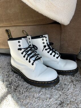 Dr. Martens White Leather Boots with Black Laces - 1460 Vintage Made in England